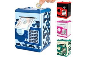 Pup Go Elektronisk ATM spargris för barn i åldrarna 3-12, tidigt för pojkar | lösenord pengasäkert med automatisk kontantrullning, rolig pengarsparlåda, myntbank (Camo