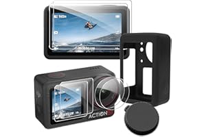 Rojeuinn Cover protettiva per DJI Osmo Action 5 Pro 2024 Accessori Custodia protettiva in silicone + 6 Pezzi Vetro Temperato, antipolvere e antigoccia - Nero
