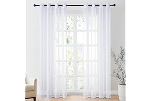 CUTEWIND Cortinas Salon Modernas 2 Piezas Cortinas Dormitorio Juvenil Blancas Translucidas 140x245 cm, Cortina Visillo con Ojales para Habitacion Comedor Ventana Salón