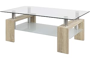 duehome | Mesa Centro, Mesa de Cristal, Mesita de Salon, Color Cambrian, Modelo Missouri, Medidas: 110 cm (Largo) x 60 cm (Ancho) x 45 cm (Alto)
