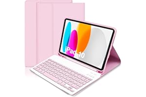 KTOITION for iPad 11th/10th Generation Case with Keyboard 11 inch/10.9 inch 2025 A16 2022 with Pencil Holder, Magnetic Detachable Wireless Bluetooth Folio Stand Rechargeable Keyboard Cover (Pink)