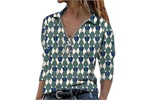 AMhomely Women Shirts and Blouse Sale Clearance Women Long Sleeve Casual V Neck Zipper Geometry Printed T-Shirt Pullover Blouse Tunic Shirts Tops Office UK Size, Black, XXL