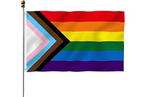 RUNMEIHE 3x5 FT Pride Flag，Vivid Colors Double-sided Progress Pride Rainbow Flag with 2 Brass Grommets for Transgender Bisexual Lesbian Asexual，Fade Resistant LGBT Gay Flag for Parade Festival Decorations