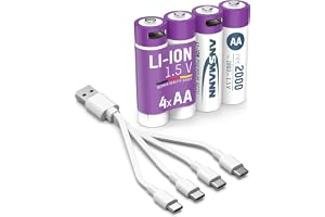 Ansmann Mignon AA 2000 Typ USB-C 4er Blister (1800 | Uppladdningsbara 1,5 V batterier inklusive 4-i-1 laddkabel, 1 500 cykler, ersättning för LR06 i styrenhet och leksaker