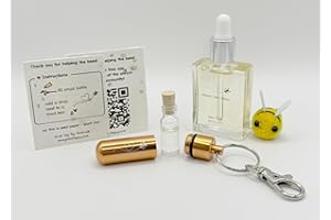 SMALL DOG BIG DREAMS Bee Revival Kit - 'Always Bee Happy' Engraved Keyring, Glass Vial, Bee Feed Dropper Bottle, Organza Pouch (Rose Gold)
