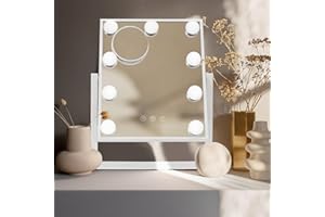 Doovasen Miroir Maquillage Hollywood avec lumière 9 Ampoules LED Miroir Hollywood avec 3 Modes D'éclairage Couleur Miroir Coiffeuse écran Tactile Rotation à 360 degrés