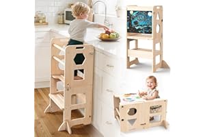 Woodure Learning Tower from 1 Year | 3 in 1 Learning Tower for Children | Folding Step Stool with Board | Learning Tower for Children for Kitchen Table Bathroom