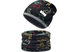 Enwokran Enfants Garçons Filles Bonnet écharpe Tube Set Différents Motifs Matériau Doux Stretch Entretien Facil pour 3-8 Ans
