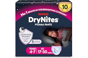 Huggies DryNites Pyjama Pants, Girls 4-7 Years (17-30KG), Up to 100% Leak Free Nights, Bedwetting Pants, 10 Count