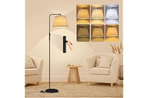 FORTAND Lampadaire sur Pied Salon, Dimmable LED Lampadaire Chambre Moderne 3 Températures de Couleur et Luminosité Réglable en Continu, Lampe sur Pied avec Abat-jour en Tissu, Interrupteur Rotatif et à Pied