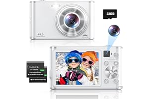 LECRAN Digital Camera,4K Autofocus Compact Camera with 32G SD Card and Dual Camera,HD 48MP with 2.8" Large Screen, 16X Digital Zoom Kids Digital Camera with 2 Batteries,Vlogging Camera for Beginners (White)