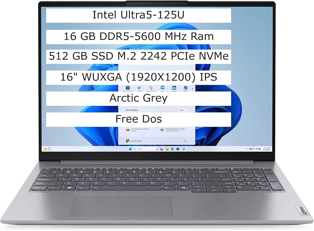 Lenovo ThinkBook 16 21MS005KTR Ultra5 125U 16GB 512SSD 16" WUXGA FreeDOS Dizüstü Bilgisayar