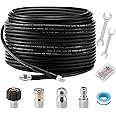 M MINGLE 150 Feet Sewer Jetter Kit for Pressure Washer, 1/4 Inch NPT, Drain Cleaning Hose, Button Nose, and Rotating Sewer Jetting Nozzle, Orifice 4.0, 4.5, 3600 PSI
