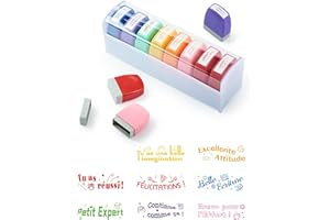 SOSALUK Tampon Enseignant Français 8PCS Boîte Tampon Auto Encreur Enfant Tampons Encreurs Cadeau Professeur Enseignants Tampons Ecole avec Motif Mignon pour Encourager Motiver Élèves
