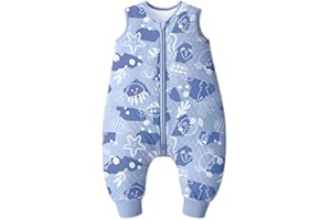 Looxii Saco de Dormir bebé con Pies 1.5 TOG Algodón Saco Dormir En otoño Todo el año para 6-18 Meses Niños Niñas 70 cm