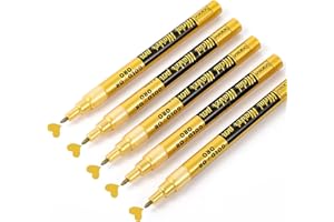 Caelura Goldstift Metallic Stifte, 5 Stück Acrylfarbe Gold Stift, Acrylstifte Gold, Glitzer Stifte für Holz, Glas, Steine, Keramik, Metall 2MM