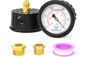 MEANLIN MEASURE -1~0 Bar Manometro riempito di liquido in acciaio inossidabile da 1/4"BSP 2.5"con quadrante frontale,Montaggio posteriore(con manicotto protettivo in gomma),con boccola esagonale