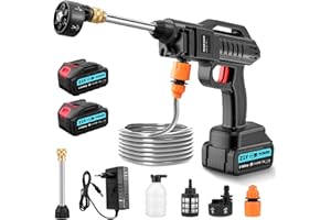 HONDONY Hidrolimpiadora de Alta Presión, 62Bar 21V con Boquilla Ajustable 6 en 1 y Manguera de 5 m/16,8 pies de Largo, Hidrolimpiadora de Bateria para Limpieza de Automóviles/Suelos/Patios