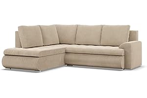 ‎MEBLIGO Mebligo - Ecksofa mit Schlaffunktion und 2 Bettkasten Cord - Beige 230x89x200 (BxHxT) FORESTA - Links Eckcouch, Sofas & Couches, Couch L Form, Cauchsofa, Sofa Wohnzimmer, Ecke Sofa