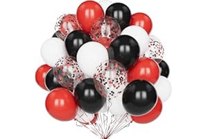 YOYOIN Ballons Rouge Noir Blanc, 60 Pcs 12 Pouces Ballons Fête Rouge Noir Blanc Mat avec Ballons Latex Hélium Confettis Rouges et Noirs pour Décoration Fête Thème Poker Anniversaire Mariage Baby Shower