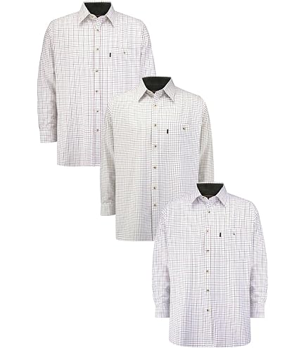 Hoggs Of Fife Inverness Tattersall Shirt – 100% Long Staple Cotton Button-Down In Wine/Blue/Green Plaid