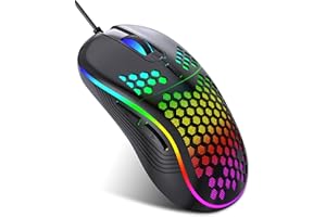 JYCSTE Kabelgebundene Gaming Maus, RGB-Hintergrundbeleuchtung und 7200 einstellbare DPI, ergonomische und leichte USB-Computermaus mit hochpräzisem Sensor für Windows PC & Laptop-Gamer (Schwarz)