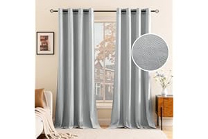 EMEMA Cortinas de Terciopelo Visillo de Ventana con Patrón Cortina con Ojales Moderna Decoración para Habitación Salón Dormitorio 140x260 cm Gris Blanco 2 Paneles