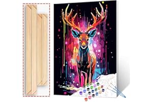 Tucocoo Kits de pintura por números de ciervo de graffiti con pinceles y pigmento acrílico sobre lienzo para adultos, estilo de dibujos animados realista de animales, colorido para decoración de pared