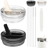 AYESY Lid for Stanley Cup 2 Pieces Stanley Cup Lids Leakproof Reusable with 2 Plastic Straw and Brush Dropper Replacement Lid