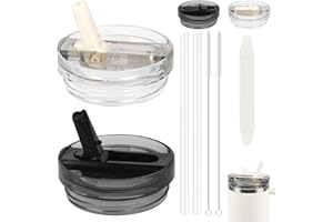 AYESY Tapa para Stanley Cup 2 Piezas Tapas Stanley Cup a Prueba de Fugas Reutilizable con 2 Pajita de Plastico y Pincel Cuentagotas Tapas de Repuesto de Vasos para Accesorios Stanley Cup-Blanco+Negro