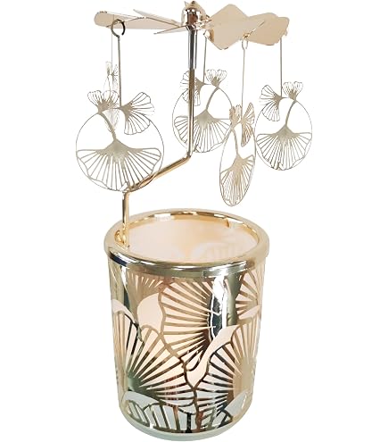 GLOBLELAND Candeliere Girevole A Carosello In Acciaio Inossidabile Oro - Portacandele Tealight Con Fiocchi Di Neve