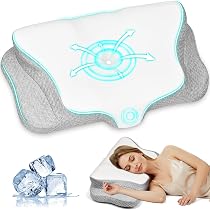Oreiller Ergonomique Cervical Ehomfory à Mémoire De Forme - Gris-Blanc - Pour Dormeurs Dos, Côté, Ventre