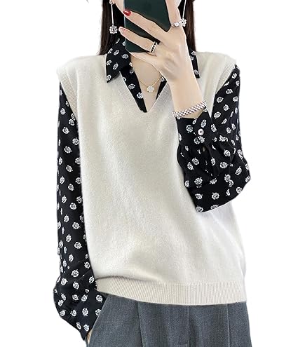 Gilet Donna Senza Maniche In Misto Lana - Scollo A V Elegante Blu Navy - Maglioncino Primaverile - Foto 9