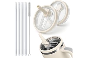 MOPUBZO Stanley Pokrywki 40OZ(2 szt) Zapasowe, Kompatybilne z Stanley, Hydro Flask | Zestaw z 4 Słomkami + Szczotką | Wodoodporne, Szczelne, BPA Free – Do Biura, Podróży i Treningu