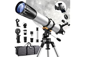 Sararoom Kids Astronomy Telescope, 90mm Aperture 900MM Refractor Portable Telescope for Adults & Beginners with Stainless Tripod, Phone Adapter, Wireless Remote, Carry Bag - White