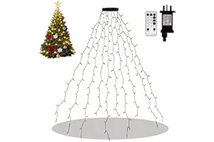 Opard Christmas Tree Lights Indoor Warm White, 200 LEDs, 10 Strands × 2m Waterfall Fairy Lights, Plug-in, 8 Modes, Remote Control with Timer, Waterproof, 3-Minute Setup for Indoor & Outdoor Decoration