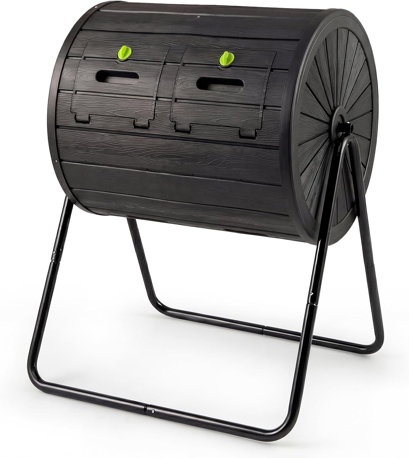 COSTWAY 142L Tumbling Composter, Dual Chamber Rotating Garden Compost Bin with 2 Lockable Doors, BPA-Free Compost Waste Bin Tumbler for Kitchen Yard Farm, Easy Assembly (Black)