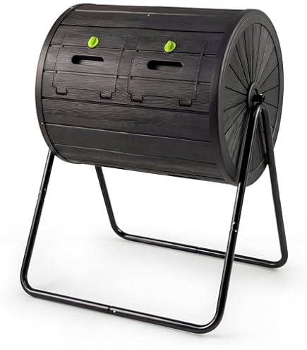 Outsunny trommelcomposter 160L, tuincomposter met 2 kamers, ideaal voor organisch afval, zwart