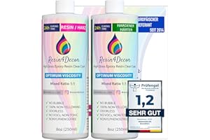 Epoxidharz Set RESIN4DECOR 1:1 Gusskristallklarer Gießharz Klebstoff für Kunsthandwerk Schmuck Formenbau Vergilbungsfrei Ungiftig 24 St Aushärtungszeit Geruchlos Resin Laminierharz - 500ml