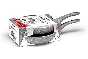 Zanetti - Pietra Rara, Set di 2 Padelle Antiaderenti, Diametro 24 cm e 28 cm, Manico Soft Touch, Colore Grigio, Made in Italy