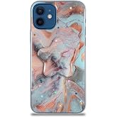 KZY İletişim Apple iPhone 12 ile Uyumlu Kapak Mermer Desenli Pop Socketli Silikon Kılıf - Mercan