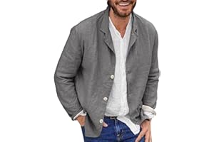 Beokeuioe Chaqueta Deportiva Sakko Hombre Casual Blazer Verano Traje de Lino Abrigo de un solo pecho Ajuste Holgado Botón Formal Traje de Negocios Chaquetas Adecuado para Fiesta