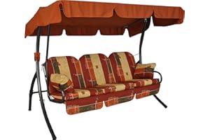 ‎ANGERER Angerer Hollywoodschaukel Ibiza – Schaukel zum Sitzen, Liegen & Entspannen, inkl. Bett-Funktion, einfache Montage, Made in Germany, hochwertiger Stoff, Rot-Terra-Beige Gemustert