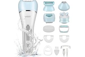 Nuision Epilator for Women, Electric Lady Shaver, 6 in 1 Cordless Razor Kit with LED Light, Facial Hair Removal for Body Arm Leg Underarm Painless Bikini Trimmer Dry Wet,Rechargeable Waterproof (Blue)