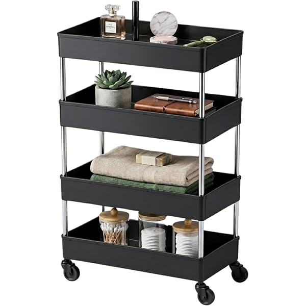 IKEA RÅSKOG/NORRÅVA Trolley with lid, Black, 28x38x61 cm (11x15x24