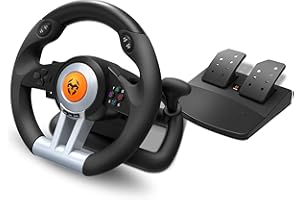 KROM K-Wheel – Volante da Gaming con Pedali, Leva del Cambio e Palette – Vibrazione Realistica, Rotazione a 180°, 12 Pulsanti – Compatibile con PC, PS4, Xbox One e PS3 – USB Multipiattforma