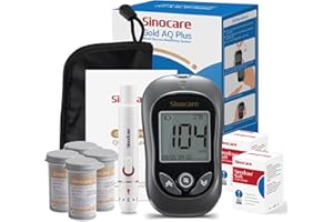 Sinocare Medidor Glucosa en Sangre, Kit Prueba Glucosa en Sangre Glucometro 100 x Tiras Prueba Glucosa en Sangre y Dispositivo Punción, Resultado Prueba Exacto (Gold AQ Plus)