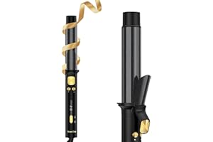 TERVIIIX Fer à boucler révolutionnaire auto rotatif 32mm pour cheveux, baril en céramique infusé d'huile d'argan et de kératine avec pince, 9 réglages de chaleur, pochette isolante de voyage, noir dor