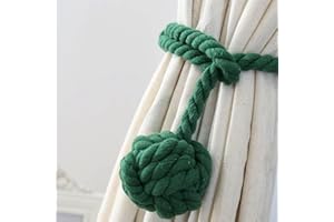 One Pair of Handmade Curtain Tie Backs, Vankra Tassel Tie Back Cotton Rope Ball Curtain Accessories (Dark Green)