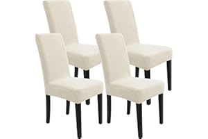 YSTELLAA Coprisedie Con Schienale 4 Pezzi, Copri Sedia Da Cucina Soggiorno, Coprisedia Elasticizzati, Universali Fodera Sedia Da Pranzo, Coprisedie Copri Sedie Antigraffio Gatto, Bianco Crema